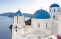 Blue domed church in Fira, Santorini, Greece