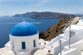 Blue domed churches on the Caldera at Oia on the Greek Island of Royalty Free Stock Photo