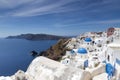 Blue domed churches on the Caldera at Oia on the Greek Island of Royalty Free Stock Photo