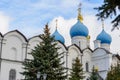 Blue domes of the Annunciation Cathedral of Kazan Kremlin is the first Orthodox church of the Kazan Kremlin. The Kazan Kremlin is Royalty Free Stock Photo