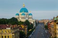 Aerial view of Saint-Petersburg roofs and Holy Trinity Izmailovo Cathedral. Russia