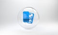 Blue Domino icon isolated on grey background. Glass circle button. 3D render illustration Royalty Free Stock Photo