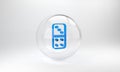 Blue Domino icon isolated on grey background. Glass circle button. 3D render illustration Royalty Free Stock Photo