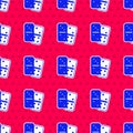 Blue Domino icon isolated seamless pattern on red background. Vector Royalty Free Stock Photo