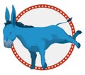 American button with starry frame and blue donkey for elections, Vector illustration