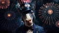 Blue donkey wearing a top uncle Sam hat. Generative AI