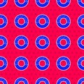 Blue Donut with sweet glaze icon isolated seamless pattern on red background. Vector Illustration Royalty Free Stock Photo