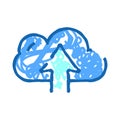 Blue doodle cloud uploading data icon Royalty Free Stock Photo