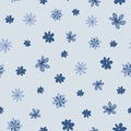 Blue doodle floral seamless pattern with pastel cute flowers. Repeat background. Royalty Free Stock Photo