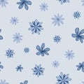 Blue doodle floral seamless pattern with pastel cute flowers. Repeat background. Royalty Free Stock Photo