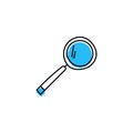 Blue doodle magnifying loupe hand drawn icon