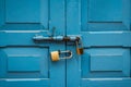 Blue door double lock Royalty Free Stock Photo