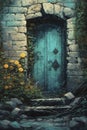 Blue door on the old house, created with generative AI Royalty Free Stock Photo