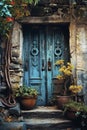 Blue door on the old house, created with generative AI Royalty Free Stock Photo