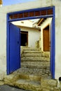 Blue door and stone steps in the old village of Laneia, Limassol district, Cyprus Royalty Free Stock Photo