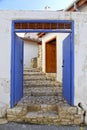 Blue door and stone steps in the old village of Laneia, Limassol district, Cyprus Royalty Free Stock Photo