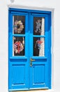Blue door, typical of a house on the island of Myconos Royalty Free Stock Photo