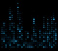 blue dotted equalizer, sound wave symbol isolated on black background