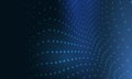 Blue dotted wave on dark plane technology abstract background showing flowing network of glowing data nodes and subtle Royalty Free Stock Photo