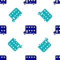 Blue Double decker bus icon isolated seamless pattern on white background. London classic passenger bus. Public