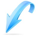 Blue down arrow. 3d shiny web icon
