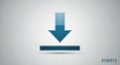 Blue download icon featuring a large downward-pointing arrow above a rectangular bar, set against a Royalty Free Stock Photo