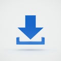 Blue download icon with a large downward arrow pointing into a horizontal bracket. Th Royalty Free Stock Photo