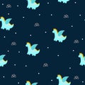 Blue dragon kids seamless pattern.Hand drawn illustration with blue dinosaur for kids textile,clothes,accessories,pyjama