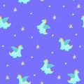Blue dragon kids seamless pattern.Hand drawn illustration with blue dinosaur with wings for kids textile,clothes