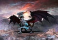 Blue Dragon scene 3D illustration