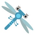 Blue dragonfly flying. Cute face cartoon character Royalty Free Stock Photo