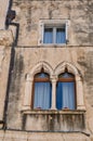 Blue Drapes in Historic Stone Framed Windows, Split, Croatia