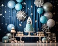 Blue dream rachet dream annniversary smash cake backdrop.