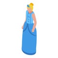 Blue dress princess icon isometric vector. Lady fortress