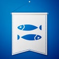 Blue Dried fish icon isolated on blue background. White pennant template. Vector Illustration.
