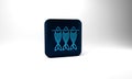 Blue Dried fish icon isolated on grey background. Blue square button. 3d illustration 3D render