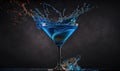 a blue drink with a splash of water on the rim Royalty Free Stock Photo