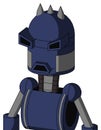 Blue Droid With Dome Head And Sad Mouth And Angry Eyes And Three Spiked