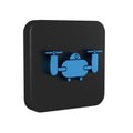 Blue Drone flying with action video camera icon isolated on transparent background. Quadrocopter with video and photo