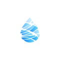 Blue drop cut into pieces, ocean storm, wave, abstract water symbol, logo template, liquid emblem, vectors.