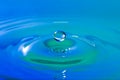 Blue droplet splashing in clear clean water Royalty Free Stock Photo