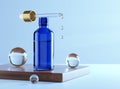 Blue Dropper Serum Bottle Mockup with Droplets - 3D Illustration Render