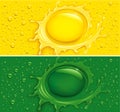 yellow and green water drops background with place for your text Royalty Free Stock Photo