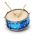 Blue drum with drumsticks Royalty Free Stock Photo