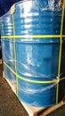 blue drum packing with wooden pallet in warehouse