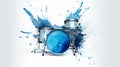 Blue Drum Set On White Background With Paint Splashes