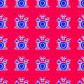 Blue Drums icon isolated seamless pattern on red background. Music sign. Musical instrument symbol. Vector Royalty Free Stock Photo