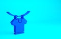 Blue Drying clothes icon isolated on blue background. Clean shirt. Wash clothes on a rope with clothespins. Clothing care and