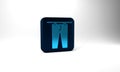 Blue Drying clothes icon isolated on grey background. Clean pants. Wash clothes on a rope with clothespins. Clothing