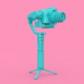 Blue DSLR or Video Camera Gimbal Stabilization Tripod System. 3d Rendering Royalty Free Stock Photo